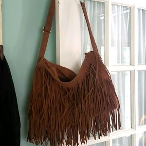 Brown fringe boho purse